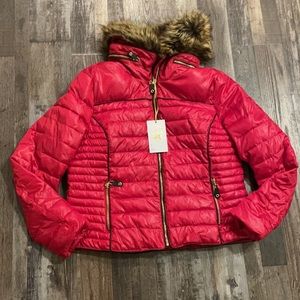INC red bomber jacket with removal collar